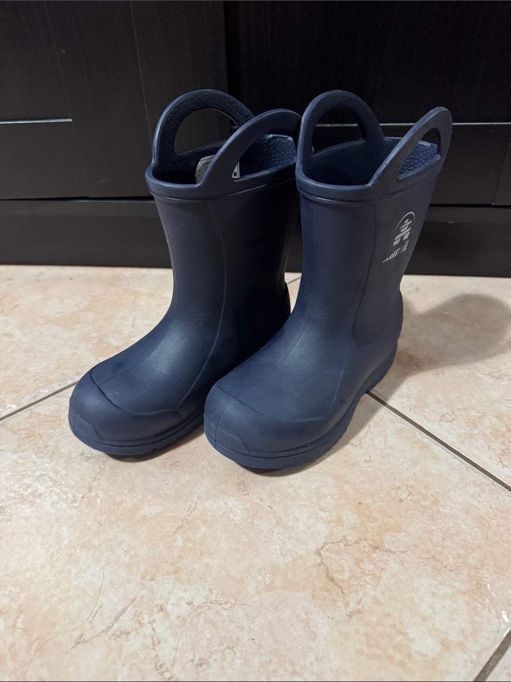Kamik Kids Navy Blue Rubber Rain Boots with Pull Handles